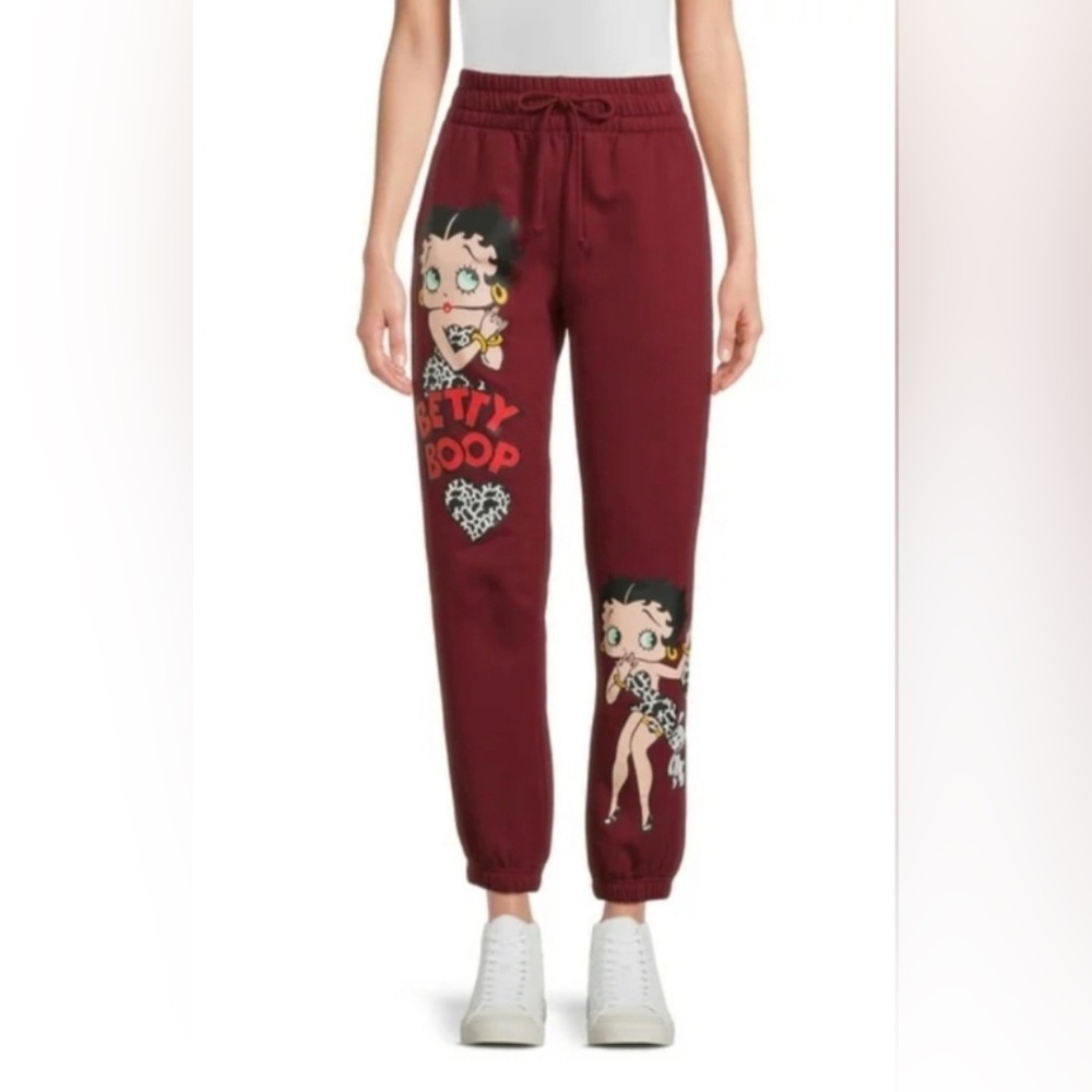 Betty Boop Graphic Burgundy Elastic Drawstring Joggers w/Pockets size L 11/13 - Picture 9 of 9